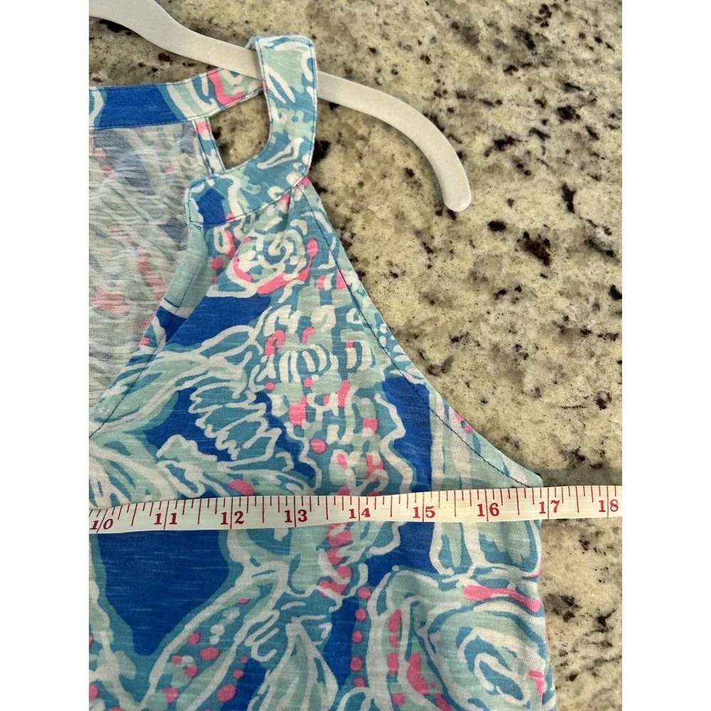 Lilly‎ Pulitzer Arya Tank Into the Deep Women's S Halter Lightweight Blue Pink - Picture 4 of 5